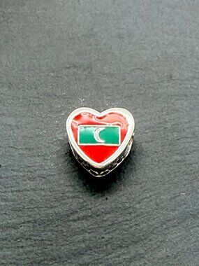 Pandora Maldives Flag Heart Charm Sterling Silver Jewelry